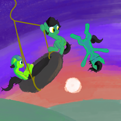 Size: 6000x6000 | Tagged: safe, artist:fumalunga, oc, oc:filly anon, earth pony, pony, female, filly, swing, tire swing