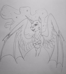 Size: 2448x2767 | Tagged: safe, artist:crazyaniknowit, nightmare moon, pony, g4, high res, monochrome, solo, traditional art