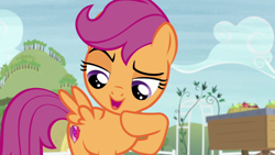 Size: 1920x1080 | Tagged: safe, screencap, scootaloo, pegasus, pony, g4, hard to say anything, cute, cutealoo, female, filly, open mouth, solo