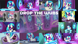 Size: 1280x720 | Tagged: safe, edit, edited screencap, editor:quoterific, screencap, dj pon-3, pinkie pie, vinyl scratch, earth pony, pony, unicorn, a canterlot wedding, a horse shoe-in, celestial advice, fake it 'til you make it, g4, grannies gone wild, slice of life (episode), suited for success, testing testing 1-2-3, the saddle row review, bipedal, bridesmaid dress, caption, clothes, dress, female, glowing horn, gritted teeth, headphones, horn, magic, magic aura, record player, speaker, teeth, text, turntable