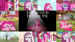 Size: 1280x721 | Tagged: safe, edit, edited screencap, editor:quoterific, screencap, pinkie pie, earth pony, pony, yak, g4, magical mystery cure, maud pie (episode), party of one, rock solid friendship, season 1, season 3, season 4, season 8, yakity-sax, barn, collage, egg, female, floppy ears, food, gramophone, ice cream, mouth on side of face, open mouth, pinkamena diane pie, sad, sitting, solo, solo focus, sugarcube corner, sundae, swapped cutie marks, teeth, wavy mouth