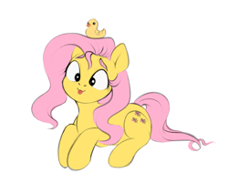 Size: 1623x1303 | Tagged: safe, artist:vetta, fluttershy, bird, duck, pegasus, pony, g4, :p, cute, daaaaaaaaaaaw, female, mare, shyabetes, simple background, solo, tongue out, white background, wingless