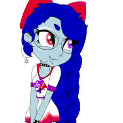 Size: 600x599 | Tagged: safe, artist:sajimex, oc, oc only, oc:hajime, human, equestria girls, g4, bow, female, glasses, humanized, lip bite, piercing, reference used, simple background, solo, transparent background
