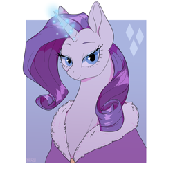 Size: 2048x2048 | Tagged: safe, artist:neldis, rarity, pony, unicorn, g4, bust, cloak, clothes, cutie mark, female, glowing horn, heart eyes, high res, horn, lidded eyes, looking at you, mare, portrait, solo, wingding eyes