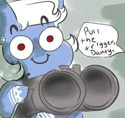 Size: 605x568 | Tagged: safe, alternate version, artist:aerial aim, oc, oc:dainty, commission, funny, meme, pull the trigger piglet