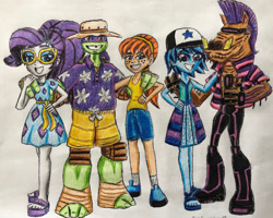 Size: 1024x820 | Tagged: safe, artist:bozzerkazooers, rarity, equestria girls, equestria girls series, g4, spring breakdown, spoiler:eqg series (season 2), april o'neil, bebop, clothes, crossover, cruise outfit, donatello, dress, feet, geode of shielding, glasses, hat, magical geodes, sandals, shoes, teenage mutant ninja turtles, toes