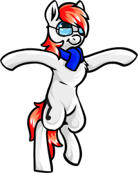 Size: 825x1030 | Tagged: safe, artist:thrimby, oc, oc only, oc:apex soundwave, earth pony, pony, clothes, floating, fluffy, glasses, male, scarf, simple background, stallion, wat, white background