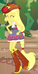 Size: 227x444 | Tagged: safe, screencap, applejack, scott green, sweet leaf, equestria girls, g4, my little pony equestria girls, bare shoulders, cropped, fall formal outfits, sleeveless, strapless