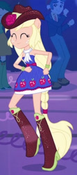 Size: 206x463 | Tagged: safe, screencap, applejack, scott green, sweet leaf, equestria girls, g4, my little pony equestria girls, bare shoulders, cropped, fall formal outfits, sleeveless, strapless