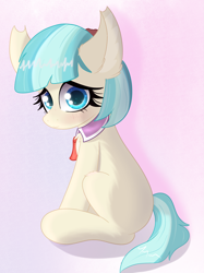 Size: 2959x3957 | Tagged: safe, artist:windykirin, coco pommel, earth pony, pony, g4, cocobetes, cute, female, high res, missing cutie mark, shy, simple background, sitting, solo