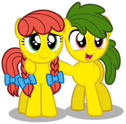 Size: 1280x1259 | Tagged: safe, artist:aleximusprime, oc, oc:annie smith, oc:apple chip, earth pony, pony, brother and sister, earth pony oc, female, freckles, male, offspring, open mouth, parent:applejack, parent:tex, parents:texjack, siblings, simple background, transparent background, twins