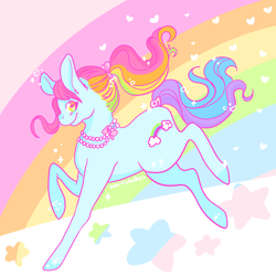 Size: 3000x3000 | Tagged: safe, artist:kirakiracalico, rainbow dash (g3), earth pony, pony, g3, female, high res, jewelry, mare, necklace, pearl necklace, rainbow, smiling, solo