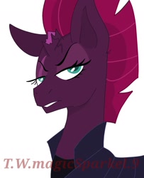 Size: 1080x1331 | Tagged: safe, artist:t.w.magicsparkel.9, tempest shadow, pony, g4, bedroom eyes, broken horn, eye scar, eyelashes, female, horn, mare, scar, simple background, solo, white background