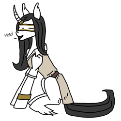Size: 768x768 | Tagged: safe, artist:agdapl, pony, unicorn, blindfold, clothes, crossover, female, horn, horn ring, mare, medic, medic (tf2), ponified, ring, rule 63, simple background, sitting, species swap, team fortress 2, transparent background