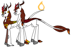 Size: 3935x2644 | Tagged: safe, artist:agdapl, kirin, crossover, duo, fire, high res, kirin-ified, pyro (tf2), scout (tf2), simple background, species swap, team fortress 2, transparent background