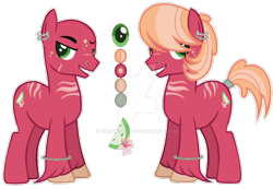 Size: 1280x884 | Tagged: safe, artist:cloefo05, oc, oc only, earth pony, pony, base used, bracelet, deviantart watermark, ear piercing, earring, jewelry, lidded eyes, male, obtrusive watermark, offspring, parent:big macintosh, parent:cheerilee, parents:cheerimac, piercing, reference sheet, scar, simple background, smiling, solo, stallion, transparent background, watermark