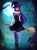 Size: 4641x6292 | Tagged: safe, artist:lina, twilight sparkle, human, g4, absurd resolution, bare shoulders, broom, clothes, corset, dress, female, full moon, halloween, hat, holiday, humanized, mare in the moon, moon, pumpkin, socks, solo, striped socks, witch, witch hat