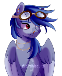 Size: 1458x1795 | Tagged: dead source, safe, artist:birdbiscuits, oc, pegasus, pony, alternate hair color, ear piercing, female, goggles, mare, nose piercing, piercing, simple background, solo, transparent background