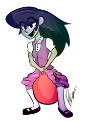Size: 424x595 | Tagged: safe, artist:the-realest-lgc, octavia melody, equestria girls, g4, bouncing, sitting, solo, space hopper