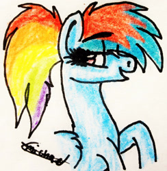 Size: 1993x2038 | Tagged: safe, artist:beamybutt, rainbow dash, pegasus, pony, g4, bedroom eyes, bust, eyelashes, female, mare, smiling, traditional art, wings