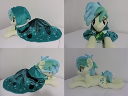 Size: 1597x1199 | Tagged: safe, artist:little-broy-peep, sandbar, earth pony, pony, g4, cloak, clothes, clover the clever's cloak, irl, lying down, male, photo, plushie, prone, solo, stallion