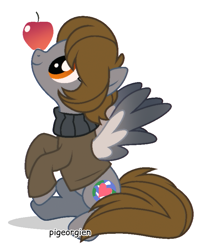 Size: 653x804 | Tagged: safe, artist:pigeorgien, oc, oc only, oc:georgia livian, pegasus, pony, g4, apple, base used, clothes, cute, female, food, mare, show accurate, solo, spread wings, sweater, wings