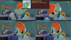 Size: 3840x2160 | Tagged: safe, artist:sexy rd, rainbow dash, pegasus, pony, series:ask sexy rainbow dash, g4, 3d, alternate universe, ask, blushing, butt, comic, female, happy, high res, large butt, lipstick, mare, plot, rainbow dash's bedroom, rainbow dash's house, rainbutt dash, revamped ponies, room, solo, source filmmaker