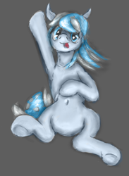 Size: 528x721 | Tagged: safe, artist:auntiefrost, oc, oc only, oc:snow frost, earth pony, pony, belly button, colored sketch, cute, earth pony oc, female, mare, solo, tongue out, underhoof