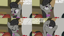 Size: 1280x720 | Tagged: safe, edit, edited screencap, editor:quoterific, screencap, button mash, octavia melody, earth pony, pony, g4, season 5, slice of life (episode), eyes closed, female, looking up, male, mare, open mouth, solo focus, stallion
