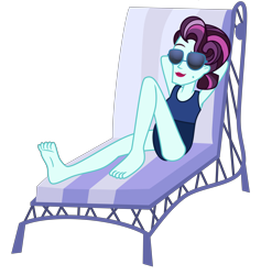 Size: 7587x8000 | Tagged: safe, artist:emeraldblast63, derpibooru exclusive, principal abacus cinch, equestria girls, g4, barefoot, beach chair, chair, clothes, cougar, feet, legs, lounging, one-piece swimsuit, simple background, solo, sunbathing, sunglasses, swimsuit, transparent background, vector