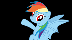 Size: 1920x1080 | Tagged: safe, artist:kazamacat, rainbow dash, bat pony, pony, vampire, vampony, fanfic:the master mev, g4, bat ponified, bat wings, fanfic art, race swap, red eyes, show accurate, smiling, solo, wings