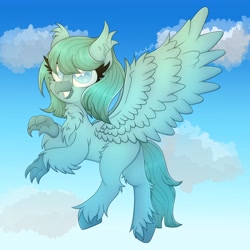 Size: 4096x4096 | Tagged: safe, artist:splashofsweet, oc, oc only, hippogriff, chest fluff, flying, smiling, solo, spread wings, wings