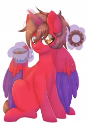 Size: 1448x2048 | Tagged: safe, artist:splashofsweet, oc, oc only, alicorn, pony, coffee, donut, food, looking at you, magic, smiling, solo, telekinesis