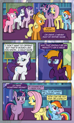 Size: 1920x3169 | Tagged: safe, artist:alexdti, applejack, fluttershy, pinkie pie, rainbow dash, rarity, starlight glimmer, twilight sparkle, oc, oc:purple creativity, alicorn, earth pony, pegasus, pony, unicorn, comic:quest for friendship, g4, comic, female, glasses, mane six, mare, twilight sparkle (alicorn)