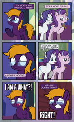 Size: 1920x3169 | Tagged: safe, artist:alexdti, rarity, starlight glimmer, oc, oc:purple creativity, pegasus, pony, unicorn, comic:quest for friendship, g4, comic, female, glasses, implied transgender transformation, mare