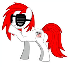 Size: 500x458 | Tagged: safe, artist:akip-chan, oc, earth pony, pony, cutie mark, grin, ponified, red mane, smiling, sunglasses, youtube, youtube logo