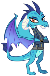 Size: 6186x9450 | Tagged: safe, artist:andoanimalia, artist:php170, princess ember, dragon, fallout equestria, g4, triple threat, absurd resolution, clothes, crossed arms, dragoness, dragons wearing clothes, fallout, female, jumpsuit, looking at you, pipboy, simple background, smiling, smiling at you, smirk, solo, transparent background, vault suit, vector