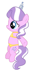 Size: 597x1259 | Tagged: safe, artist:reitanna-seishin, edit, diamond tiara, earth pony, pony, g4, bikini, bipedal, clothes, female, filly, scared, simple background, solo, swimsuit, transparent background, vector, we don't normally wear clothes