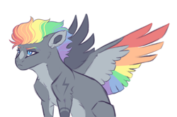 Size: 4000x2634 | Tagged: safe, artist:venommocity, oc, oc only, oc:greywind, pegasus, pony, colored wings, female, magical lesbian spawn, mare, multicolored wings, offspring, parent:clear sky, parent:rainbow dash, simple background, solo, white background, wings