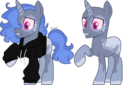 Size: 3660x2531 | Tagged: safe, artist:kurosawakuro, oc, oc only, pony, unicorn, base used, clothes, high res, hoodie, magical lesbian spawn, male, offspring, parent:derpy hooves, parent:twilight sparkle, parents:twerpy, simple background, solo, teenager, transparent background