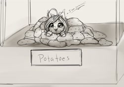 Size: 4000x2820 | Tagged: safe, artist:miokomata, oc, oc only, oc:dazzling talents, alicorn, pony, cute, female, food, grayscale, mare, micro, monochrome, ocbetes, potato, solo