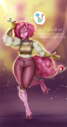 Size: 480x900 | Tagged: safe, artist:ladykraken, pinkie pie, earth pony, anthro, unguligrade anthro, g4, clothes, solo, wrench