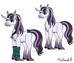 Size: 2336x2000 | Tagged: safe, artist:misskanabelle, oc, oc only, pony, unicorn, chest fluff, crack ship offspring, curved horn, ear fluff, female, high res, hoof fluff, horn, jewelry, leg warmers, magical lesbian spawn, mare, necklace, offspring, parent:inky rose, parent:princess celestia, signature, simple background, solo, transparent background, unicorn oc