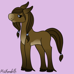 Size: 2000x2000 | Tagged: safe, artist:misskanabelle, oc, oc only, oc:chocolate cream, earth pony, pony, earth pony oc, eyelashes, high res, hoof fluff, purple background, signature, simple background, smiling, solo