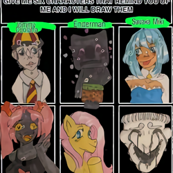 Size: 450x450 | Tagged: artist needed, safe, fluttershy, enderman, human, pegasus, pony, g4, :p, bust, crossover, crying, female, homestuck, mare, mask, minecraft, necktie, scp, six fanarts, smiling, tongue out, underhoof