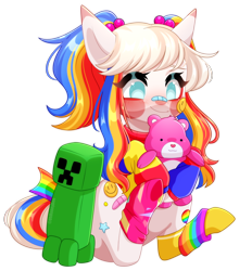 Size: 2348x2532 | Tagged: safe, artist:ohhoneybee, oc, oc only, pony, creeper, female, high res, mare, plushie, simple background, solo, teddy bear, transparent background
