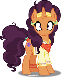 Size: 1280x1598 | Tagged: safe, artist:vector-brony, saffron masala, pony, unicorn, g4, clothes, female, looking at you, mare, shocked, simple background, solo, transparent background, vector