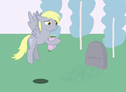 Size: 1479x1080 | Tagged: safe, artist:hakar-kerarmor, derpy hooves, pegasus, pony, g4, bouquet, female, flower, flowers for algernon, grave, mare, solo