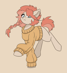Size: 2419x2634 | Tagged: safe, artist:sneetymist, oc, oc only, oc:vibrant fall, earth pony, pony, blank flank, bottomless, clothes, female, fluffy, high res, mare, partial nudity, simple background, solo, sweater