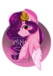 Size: 2400x3400 | Tagged: safe, artist:mikkybun, pipp petals, pegasus, pony, g5, adorapipp, bust, cute, female, high res, looking at you, mare, obtrusive watermark, portrait, red eyes, red-eyed pipp, simple background, solo, watermark
